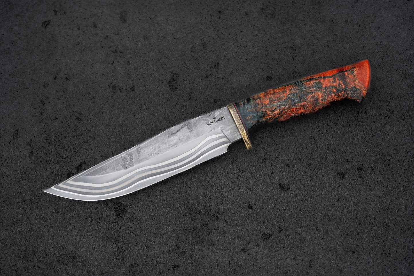 Damascus Bowie knife. Stainless San Mai