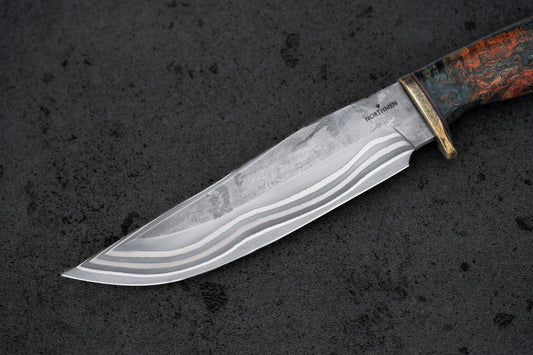 Damascus Bowie knife. Stainless San Mai