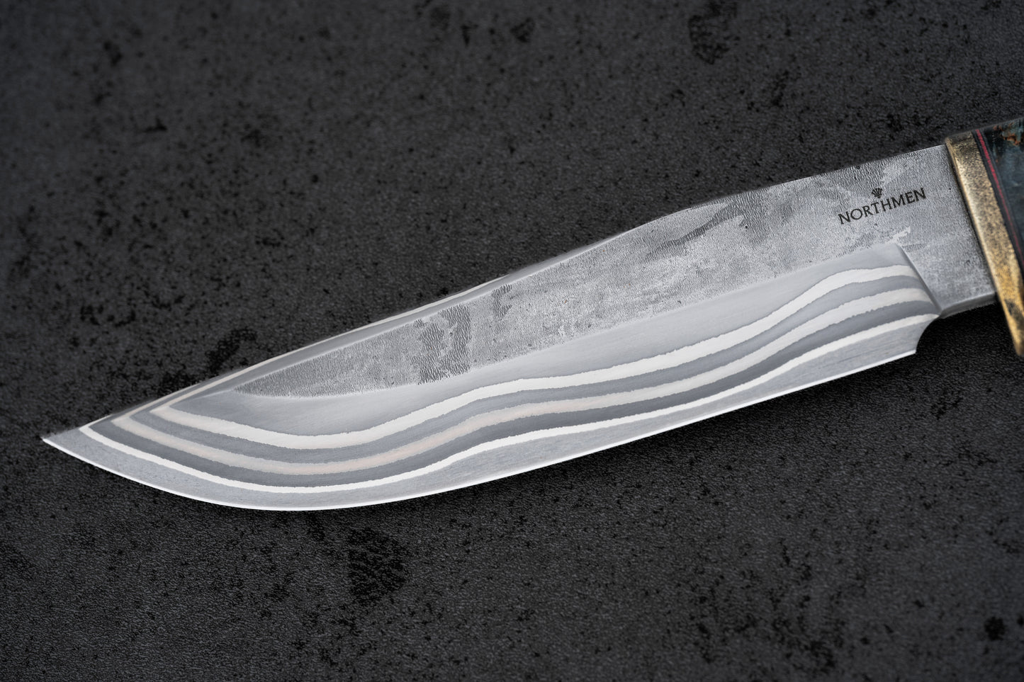Damascus Bowie knife. Stainless San Mai
